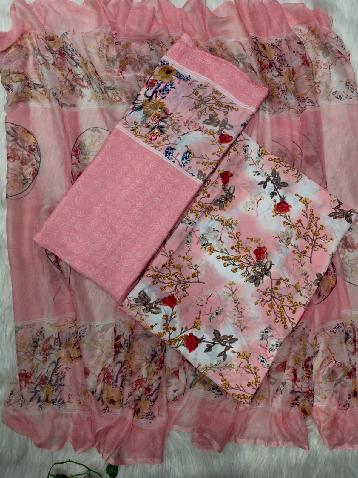 Indian Risika Silk Unstitch Three Piece - Image 3